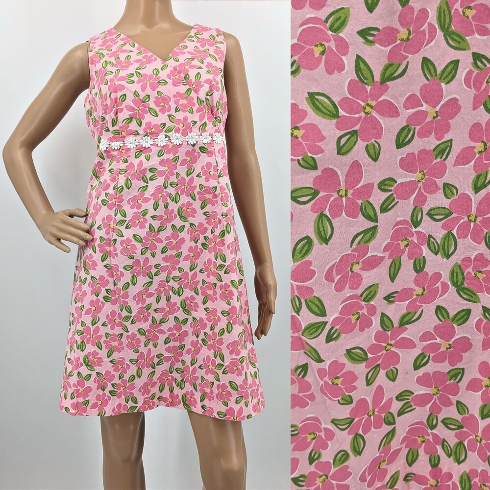 Vintage y2k Bay Studio Midi Dress Faux Wrap Floral Pink Crochet Cottage Petite M